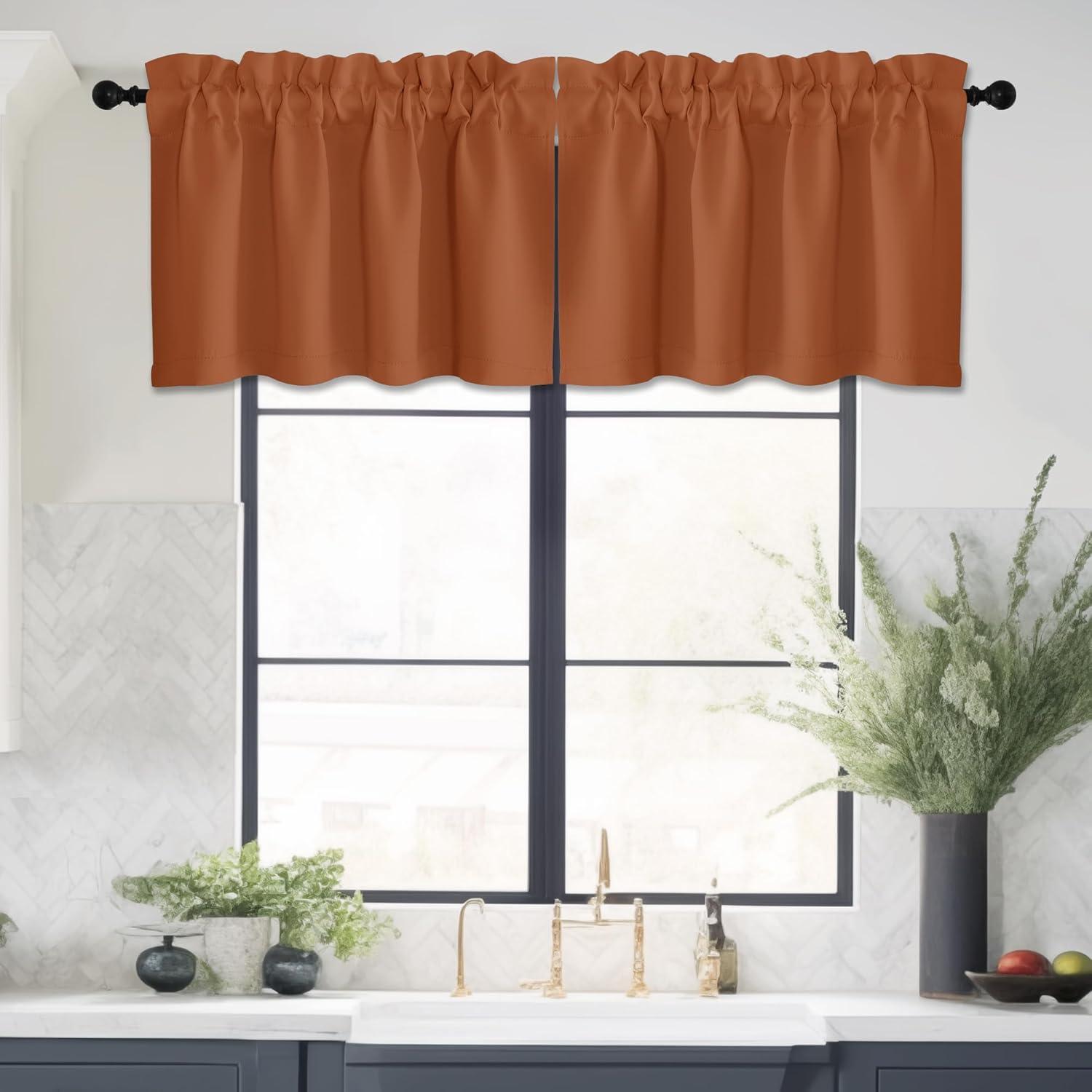 RYJUYJ-4 Panels Burnt Orange Valance for Windows, Rod Pocket Thermal