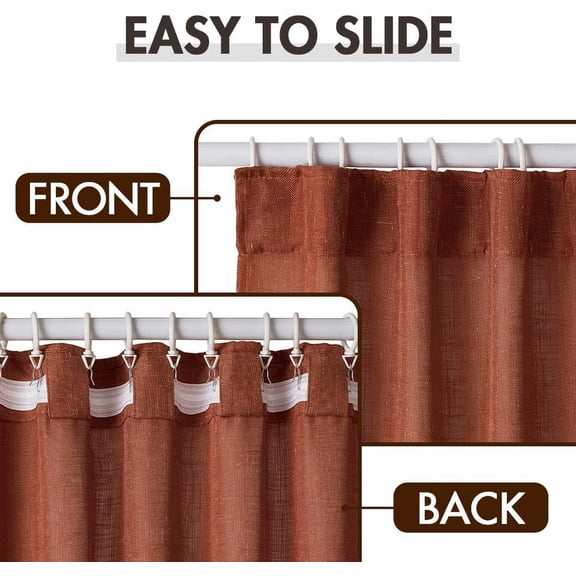 RYJUYJ-Burnt Orange Linen Curtains 84 Inches Long 2 Panels for Bedroom Living Room, Pleat Tape with Hooks Soft Linen Textured Window Drapes Semi Sheer Light Filtering Terracotta Rust Boho Fall Autumn