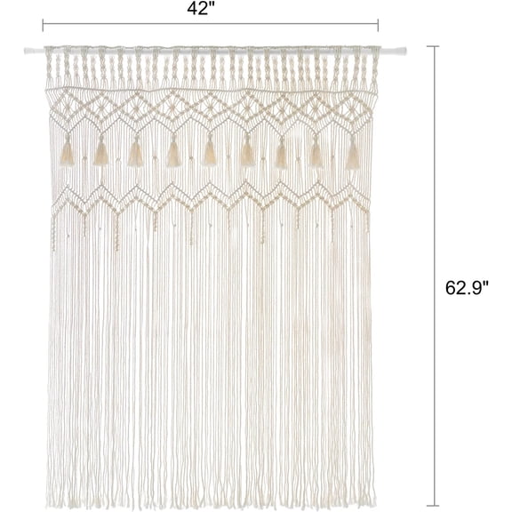 RYJUYJ-Macrame Curtain Large Boho Woven Wall Hanging Window Curtains Handmade Bohemian Decor for Window Doorway Closet Wedding Backdrop Arch Bedroom Living Room Apartment, 42''Wide x 62.9''Long