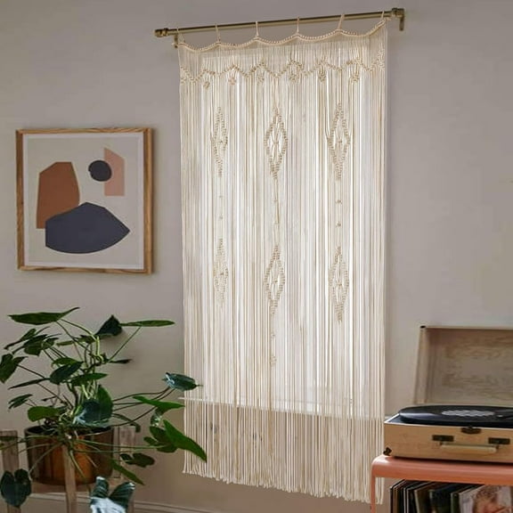 RYJUYJ-Macrame Curtain Long Cotton Window Panel Boho Curtains for Bedroom Wedding Backdrop Room Divider Doorway Closet Apartment 35''W x 70''L