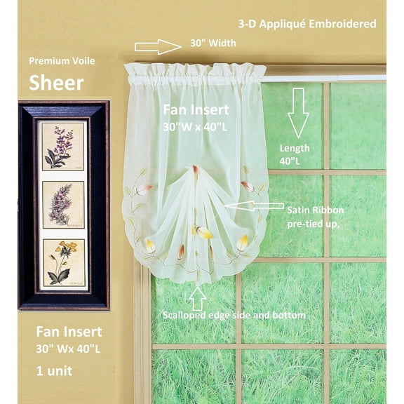 RYJUYJ-,Vineyard 3-D Appliqu,Fan Insert, Ecru, 30" W x 40" L