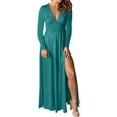 thumbnail image 1 of RYKJLWY Boho Dresses for Women 2024 Women's Deep V Neck Short Sleeve Long Dresses Pleated High Waist Slit Club Party Evening Maxi Dress Beach Dresses for Women 2024 Vacation (Mint Green,M), 1 of 9