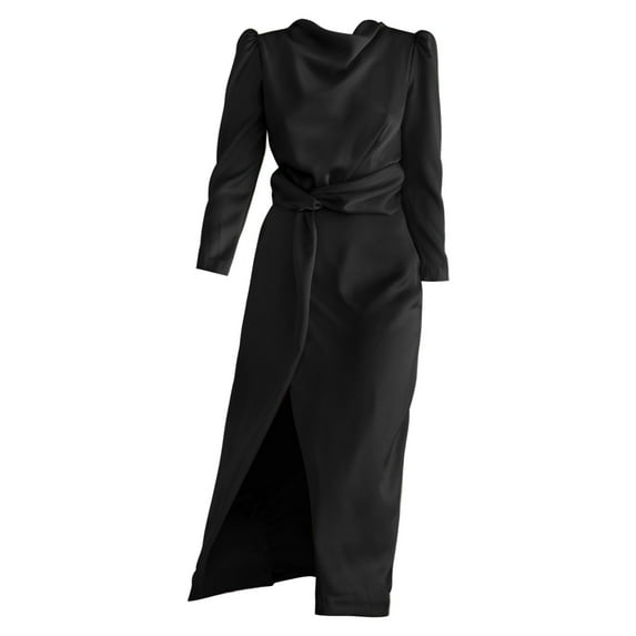 RYKJLWY Boho Dresses for Women 2024 Women's High End Satin Dress With Elegant Temperament Bridesmaid Attire Autumn And Winter Split Ends Pastel Dress for Women (Black,M)