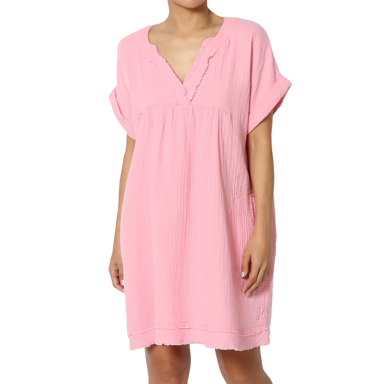 Women's Summer Maxi Dress - Short Sleeve, V-Neck, Side Split With Pockets, Floral Or Solid Colors - View #2