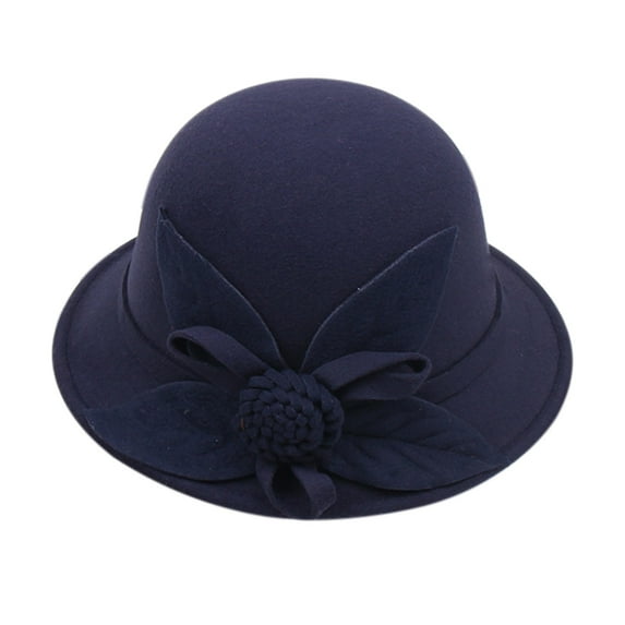 RYKJLWY Church Hats for Women Women Autumn and Winter Flowers Round Top Casual Fisherman Basin Cap Small Bowler Hat Bucket Hats for Men(Navy,M)