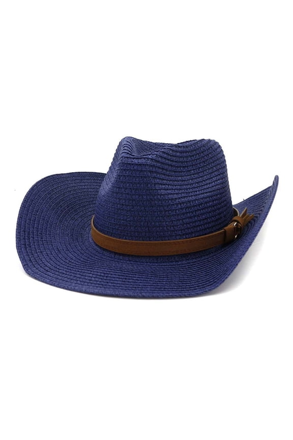 Cowboy Hats for Women Cap Hat Men Women Straw Cowboy Cowgirl Wide Wild Western Beach Caps Brim Sombreros Vaqueros Para Hombre(Navy,One Size)