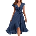thumbnail image 1 of RYKJLWY Dresses for Teens Women's V Neck Short Sleeve Ruffled Long Lace Up Dress Spring Casual Dress Women Beach Bohe Sundresses Women Beach Sun Dress(BU3,XXL), 1 of 5