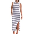 thumbnail image 1 of RYKJLWY Dresses for Women 2024 Womens Bodycon Summer Casual Midi Sundress Sleeveless Cute Hollow Out Knit Side Slit Striped Long Tank Dress Summer Floral Dress Dresses for Women (Light Blue,M), 1 of 5