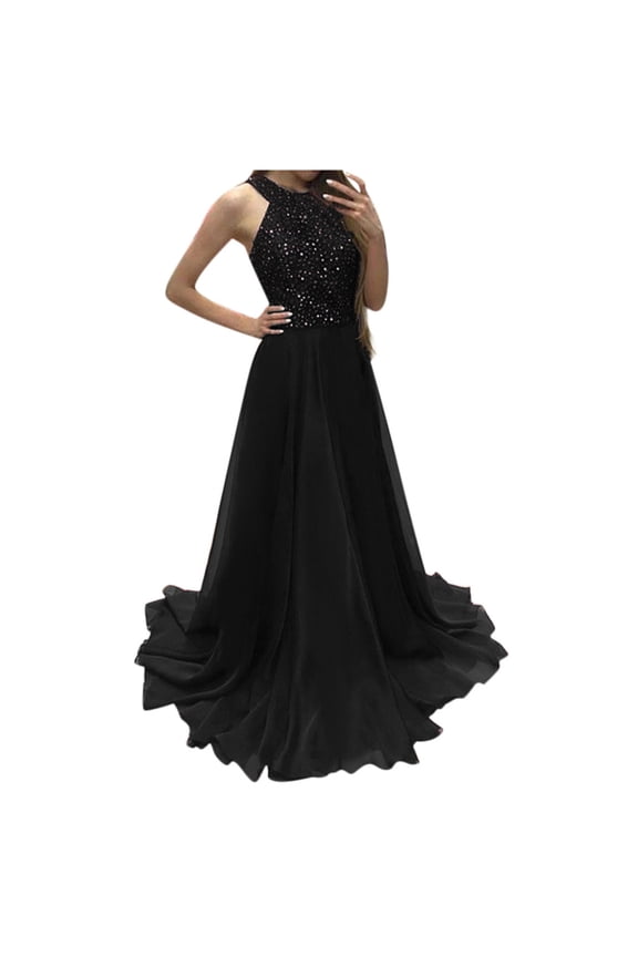 Dresses for Women Women Evening Dress Chiffon Pleated Bridesmaid formal Prom Gown Long Dresses Summer Dresses for Women Casual Dresses for Women Female Dress(Black,M)