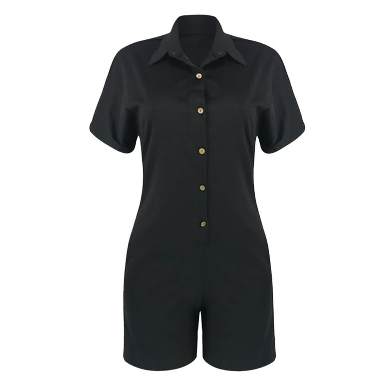 Suit Collar Short-sleeved Black Jumpsuit Suit Collar Short-sleeved Black Jumpsuit