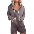 thumbnail image 1 of RYKJLWY Floral Overalls for Women Fashion Solid Color Shorts Playsuits Women Autumn New Hooded Pockets Long Sleeves Loose High Street Sport Sweatshirts Jumpsuits Boho Outfits for Women(Dark Gray,S), 1 of 5