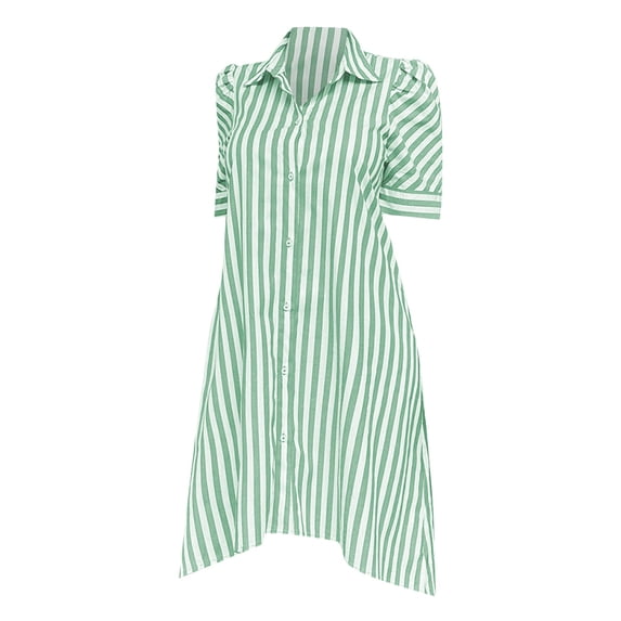 RYKJLWY Graduation Dress Women Casual Stripe Printed High Low Short Sleeve Shirt Dress Women's Striped Dress Short Sleeved Dress Summer Dresses for Women (Green,XXL)