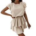 thumbnail image 1 of RYKJLWY Graduation Dress Women's Loose Peplum Short Sleeved Double Layer Dress Casual Dresses Summer Dresses for Women (Khaki,XL), 1 of 5