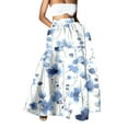 RYKJLWY Linen Skirt Floral Print Skirt High Waist Party Beach Pocket