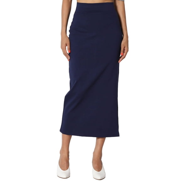 RYKJLWY Long Flowy Skirts for Women Women's S~3X Side Slit Ponte Knit High Waist Mid Calf Long Pencil Skirt Faldas Largas De Mujer Para Iglesia (Blue,M)