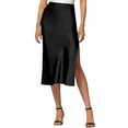 thumbnail image 1 of RYKJLWY Long Flowy Skirts for Women Womens Satin Silk High Waist Slit Midi Skirt Elastic Waistband Midi Skirts Elegant And Handsome Half Skirt for Women Bohemian Clothes for Women (Black,M), 1 of 6