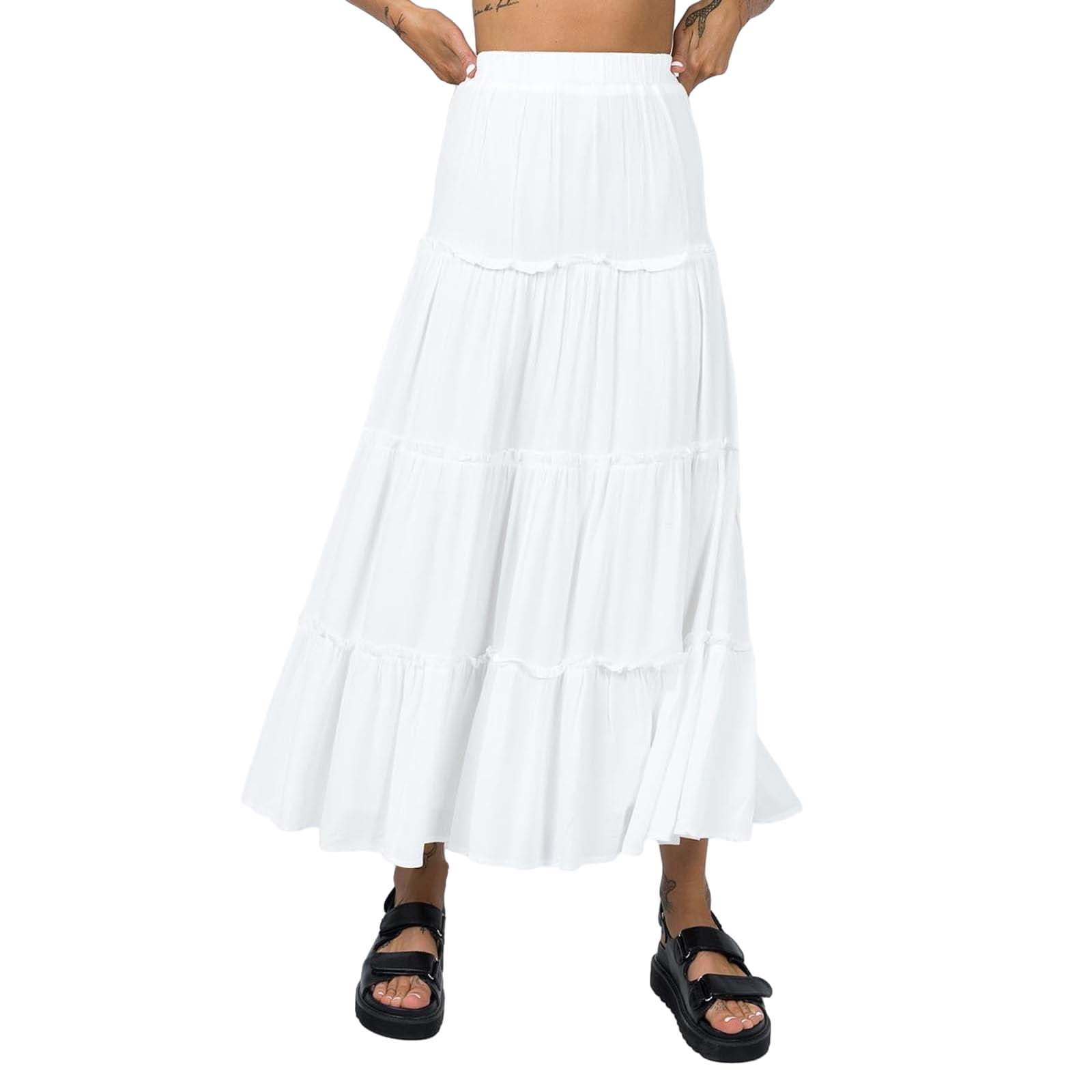 Herlipto＊High-Waist Tiered Long Skirt RYKJLWY Long Skirt Long Maxi Skirts Elastic High Waist Tiered