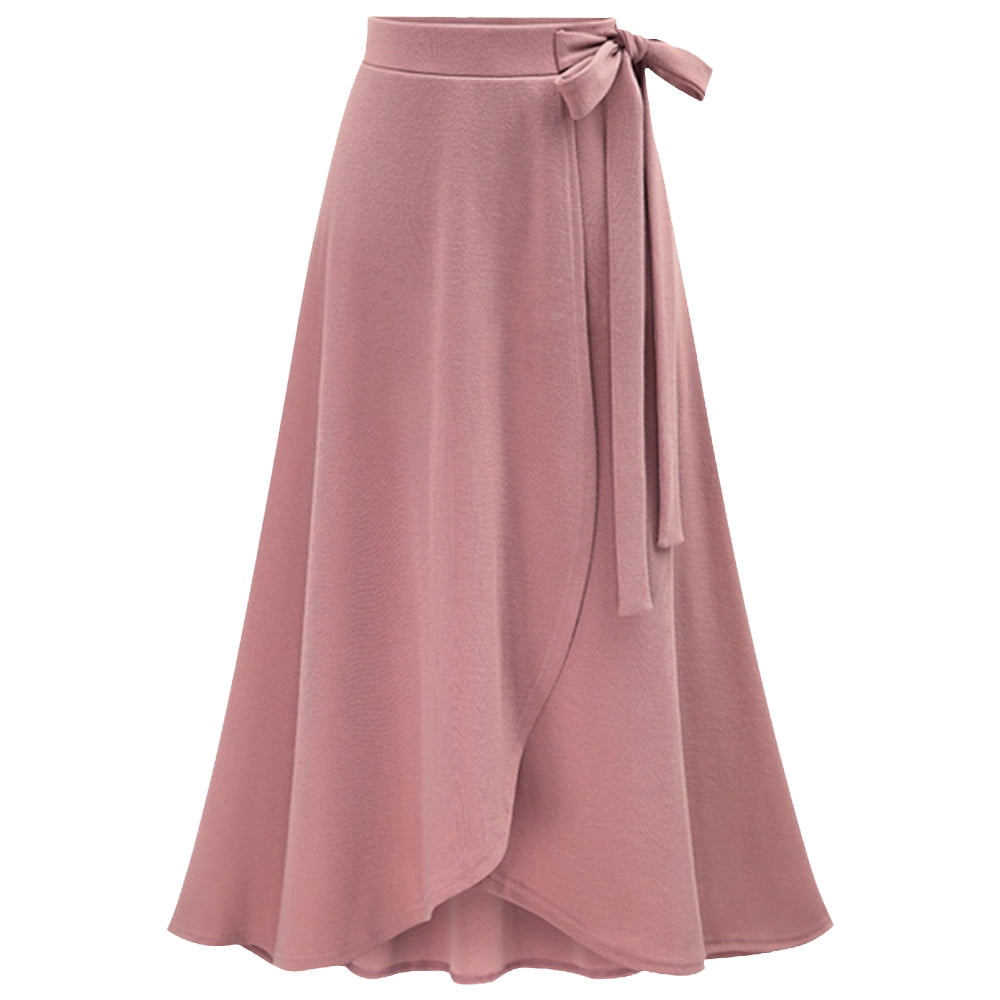 Long Skirts for Women Summer Fashion High Waist Skirt Female Irregular Split Bandage Skirt Long Skirt Faldas Largas De Mujer Para Iglesia (Pink,Xl)