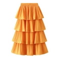 thumbnail image 1 of RYKJLWY Maxi Skirt New Women Tiered Pleated High Waist Cake Skirt Lady Casual Skirt Female Solid Skirt Boho Skirts for Women (Orange,One Size), 1 of 2
