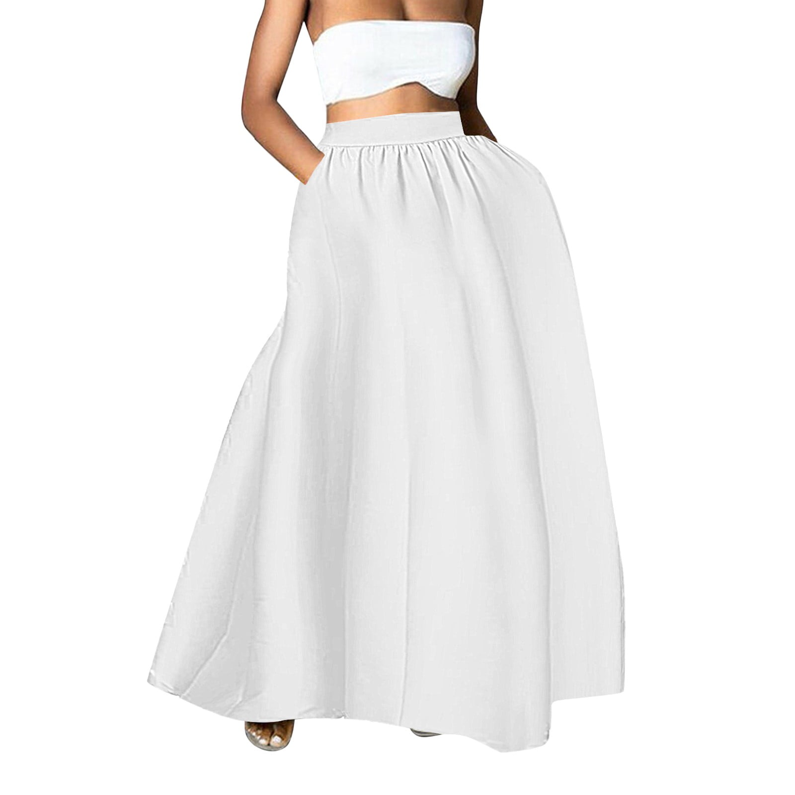 RYKJLWY Maxi Skirts Fashion Solid Color Big Hem Skirt Loose Pockets — free download