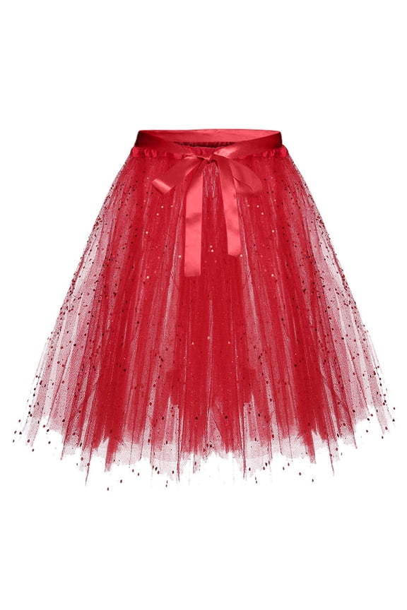 Pink Tutu Skirt for Women Women's Tulle Tutu Skirt 3 Layered Party Dance Running Elastic Tutu Skirts Well Black Tutu (Red1,S)