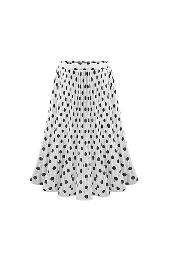 Skirts for Women Womens Fashion Casual Polka Dot Pleated High Waist Midi Skirt Flared Skater Swing Holiday Faldas Largas De Mujer Para Iglesia (White,L)