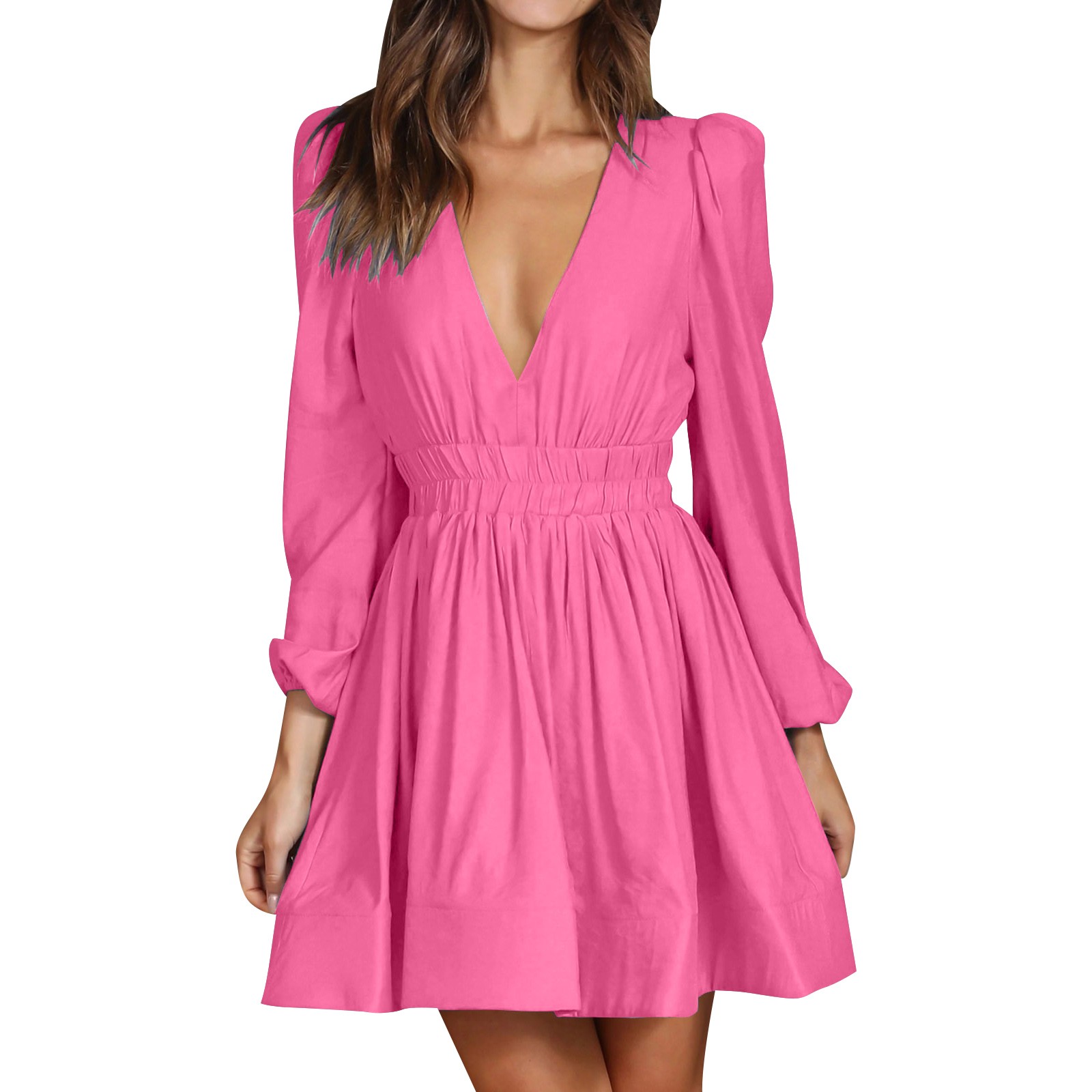 RYKJLWY Summer Dress Women's V Neck MidDresses Pleated Dresses Peplum