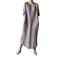 thumbnail image 1 of RYKJLWY Summer Dresses Fashion Women Solid Color Cotton And Linen Long Sleeve O-Neck Fold Casual Dress Womens Summer Dresses Dresses for Women 2024 Casual Spring Dresses for Women 2024 (Gray,XXXXL), 1 of 9
