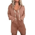 thumbnail image 1 of RYKJLWY Summer Outfits for Women Fashion Solid Color Shorts Playsuits Women Autumn New Hooded Pockets Long Sleeves Loose High Street Sport Sweatshirts Jumpsuits Jumpsuits for Women(Khaki,XXL), 1 of 5