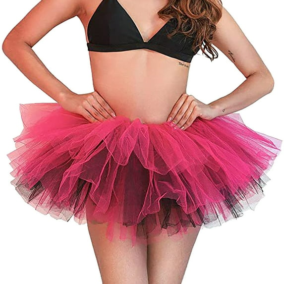 RYKJLWY Tutu Skirts for Women Women's Solid Color Mesh Multi Layer Carnival Half Skirt Fluffy Skirt Tutu Skirt Tutu Skirt (Hot Pink,S)