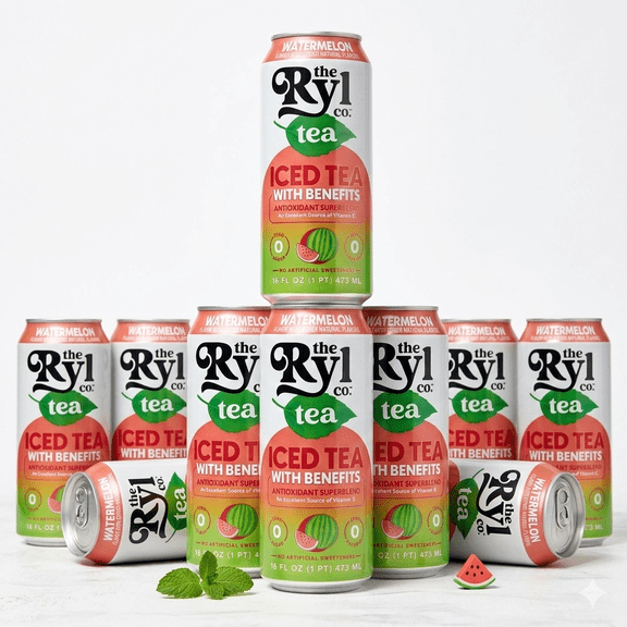 RYL CO Iced Tea with Benefits, Watermelon, 16 fl oz Cans, Pack of 14