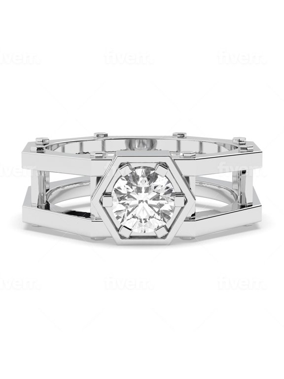14K White Gold Brilliance Management Ring In A Nuts & Bolts Gear Design 1 CT Diamond G-H, VS-SI Lab Grown Size 13