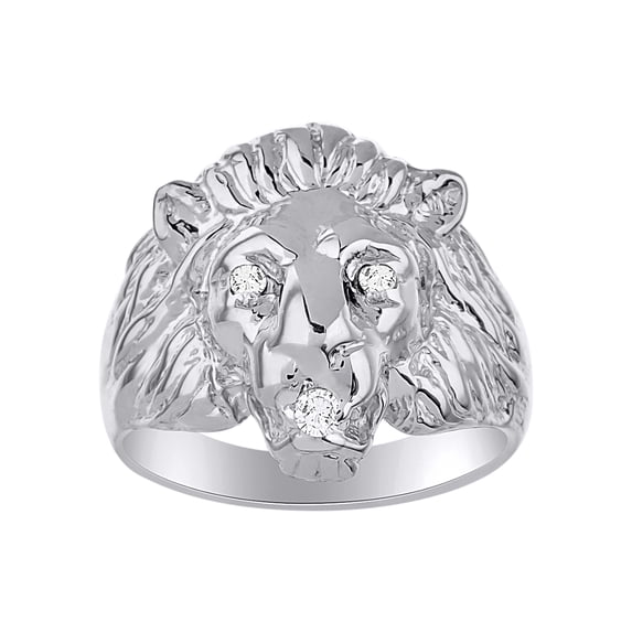 RYLOS 14K White Gold Lion Head Ring; Diamonds in Eyes & Gemstones in Mouth Fun Designer Rings - Diamond Jewelry Size 10