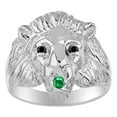 thumbnail image 1 of RYLOS 14K White Gold Lion Head Ring;  Black Diamonds Eyes & Gemstone  in Mouth Fun Designer Rings - Emerald Mens Jewelry Size 10, 1 of 8