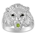 thumbnail image 1 of RYLOS 14K White Gold Lion Head Ring;  Black Diamonds Eyes & Gemstone  in Mouth Fun Designer Rings - Peridot Mens Jewelry Size 10, 1 of 8