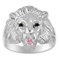 thumbnail image 1 of RYLOS 14K White Gold Lion Head Ring;  Black Diamonds Eyes & Gemstone  in Mouth Fun Designer Rings - Pink Ice Mens Jewelry Size 9, 1 of 8