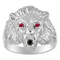 thumbnail image 1 of RYLOS 14K White Gold Lion Head Ring;  Black Diamond Mouth & Gemstone in Eyes Fun Designer Rings - Ruby Mens Jewelry Size 8, 1 of 9