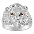 thumbnail image 1 of RYLOS 14K White Gold Lion Head Ring; Diamond in Mouth & Gemstones in Eyes Fun Designer Rings - Garnet Mens Jewelry Size 10, 1 of 7