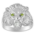 thumbnail image 1 of RYLOS 14K White Gold Lion Head Ring; Diamond in Mouth & Gemstones in Eyes Fun Designer Rings - Peridot Mens Jewelry Size 11, 1 of 7