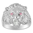 thumbnail image 1 of RYLOS 14K White Gold Lion Head Ring; Diamond in Mouth & Gemstones in Eyes Fun Designer Rings - Pink Ice Mens Jewelry Size 7, 1 of 8
