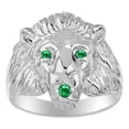 thumbnail image 1 of RYLOS 14K White Gold Lion Head Ring; Gemstones in Eyes and Mouth Fun Designer Rings For Men Emerald Mens Jewelry Size 12, 1 of 8