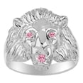 thumbnail image 1 of RYLOS 14K White Gold Lion Head Ring; Gemstones in Eyes and Mouth Fun Designer Rings For Men Pink Ice Mens Jewelry Size 12, 1 of 8