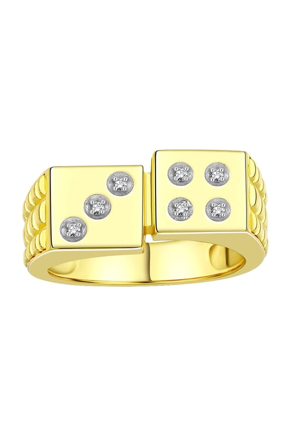 14K White Gold Men's Ring, featuring Diamonds set in a designer Lucky 7 Craps Gambling style Rings, Size 13