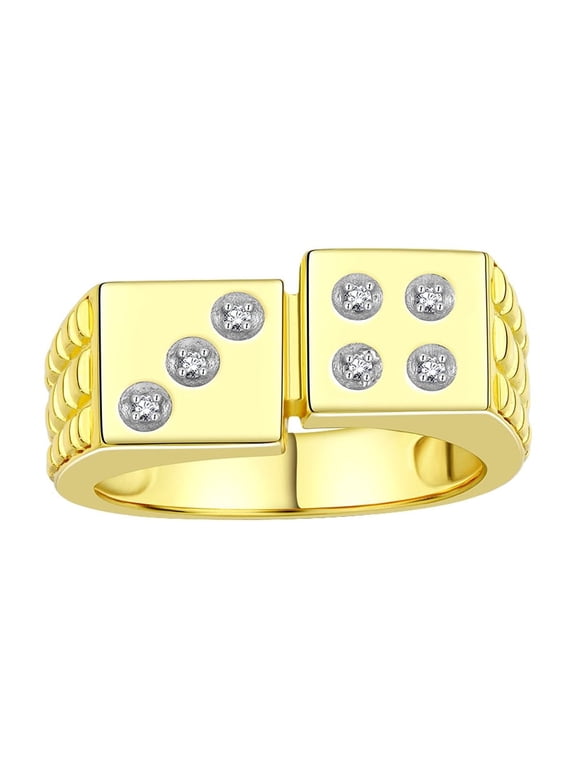 14K White Gold Men's Ring, featuring Diamonds set in a designer Lucky 7 Craps Gambling style Rings, Size 7