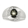 thumbnail image 1 of RYLOS 14K White Gold Ring 8X6MM Oval Gemstone &  Diamond Unisex Rings Black Star Sapphire March Birthstone Ring Size 9, 1 of 6