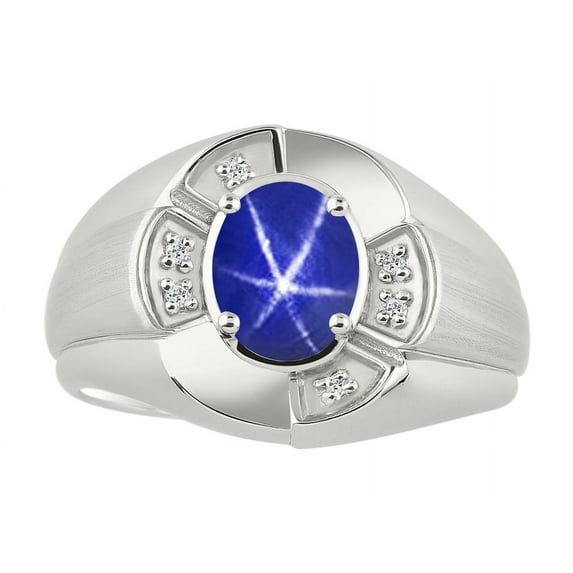 RYLOS 14K White Gold Ring 8X6MM Oval Gemstone & Diamond Unisex Rings Blue Star Sapphire September Birthstone Ring Size 12