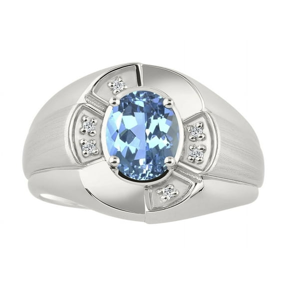 RYLOS 14K White Gold Ring 8X6MM Oval Gemstone & Diamond Unisex Rings Blue Topaz December Birthstone Ring Size 9