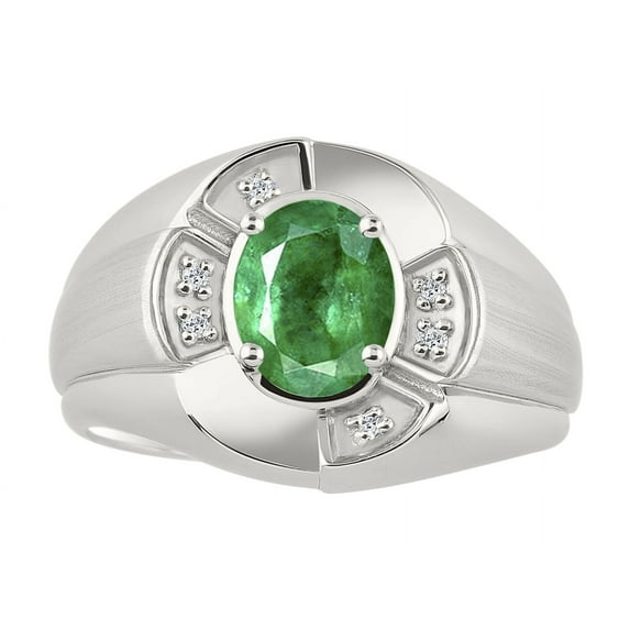 RYLOS 14K White Gold Ring 8X6MM Oval Gemstone & Diamond Unisex Rings Emerald May Birthstone Ring Size 8