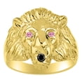 thumbnail image 1 of RYLOS 14K Yellow Gold Lion Head Ring  Black Diamond Mouth & Gemstone in Eyes Fun Designer Rings - Pink Ice Mens Jewelry Size 6, 1 of 9