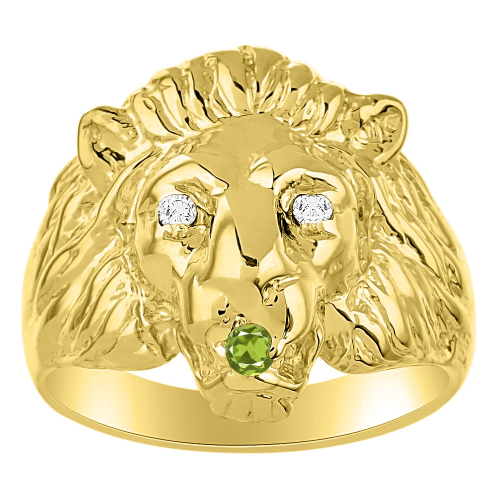 RYLOS 14K Gold Lion Head Ring For Men - Genuine Diamonds In Eyes & Birthstone In Mouth, Sizes 6-13, Yellow Or White Gold - View #4